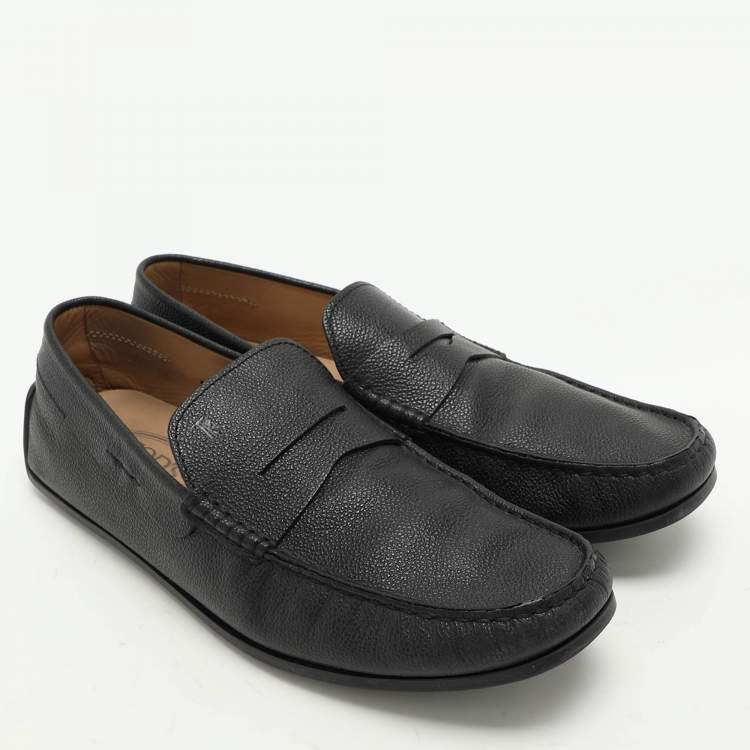 Pre Owned Tod's Black Leather Gommino Penny Slip On Loafers Size 42