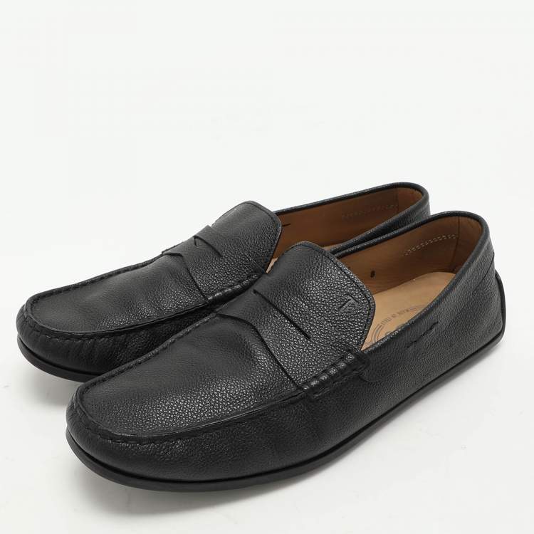 Pre Owned Tod's Black Leather Gommino Penny Slip On Loafers Size 42