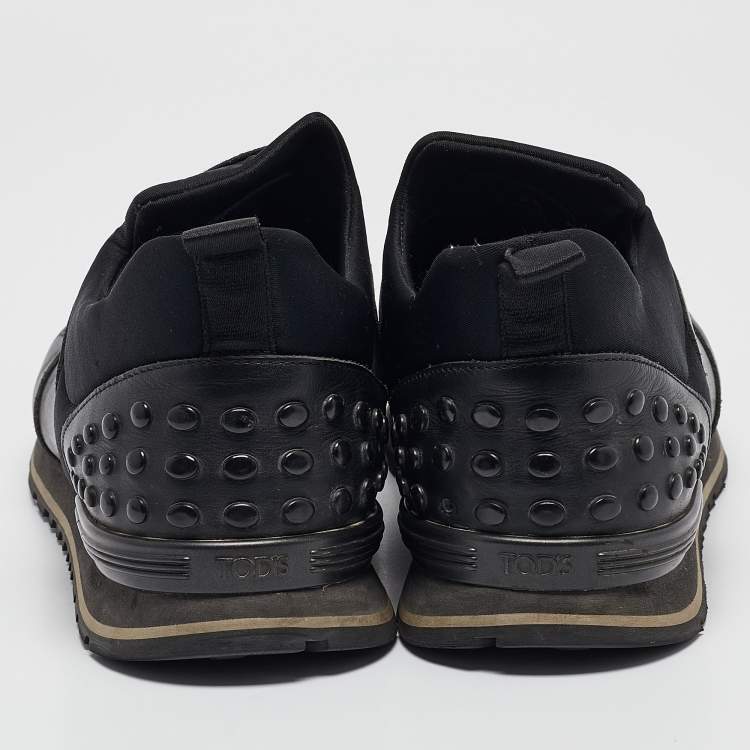 Pre Owned Tod's Black Leather and Neoprene Lace Up Sneakers Size 42.5