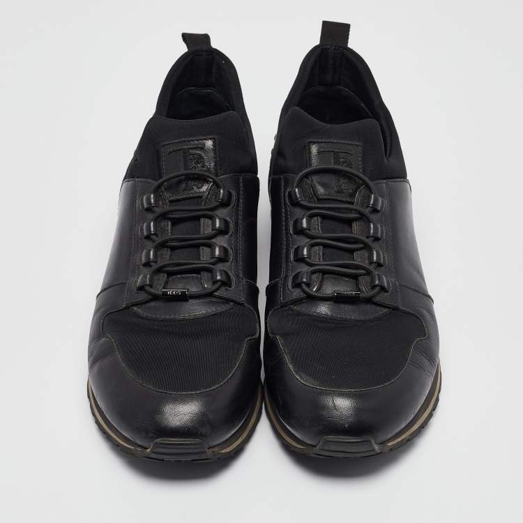 Pre Owned Tod's Black Leather and Neoprene Lace Up Sneakers Size 42.5