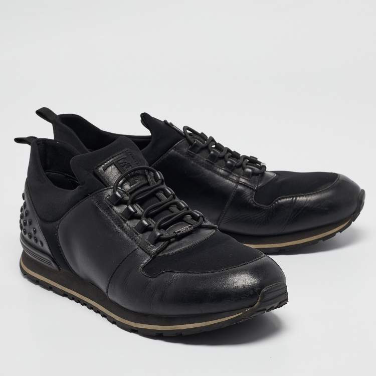 Pre Owned Tod's Black Leather and Neoprene Lace Up Sneakers Size 42.5