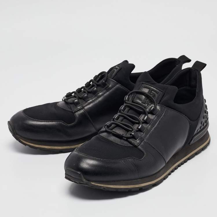 Pre Owned Tod's Black Leather and Neoprene Lace Up Sneakers Size 42.5
