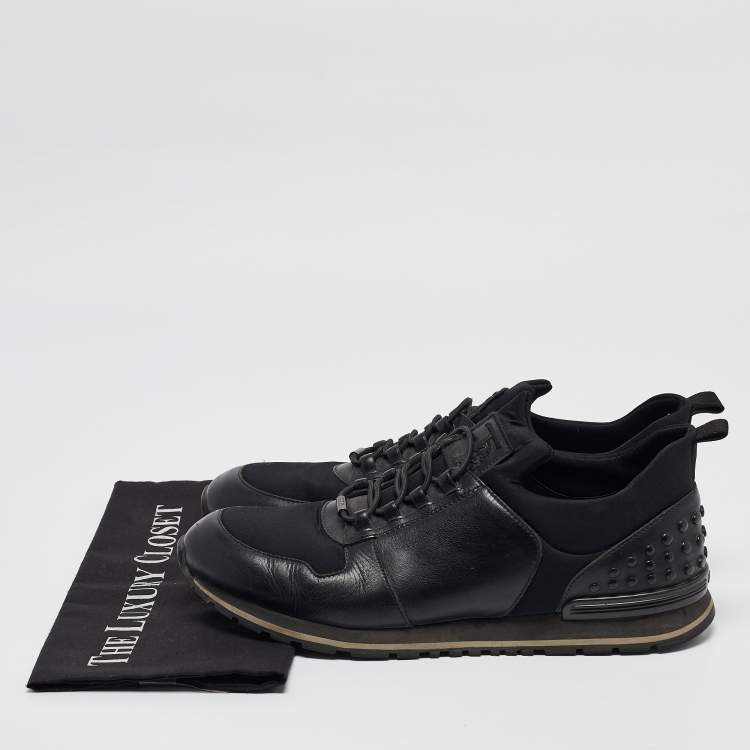 Pre Owned Tod's Black Leather and Neoprene Lace Up Sneakers Size 42.5