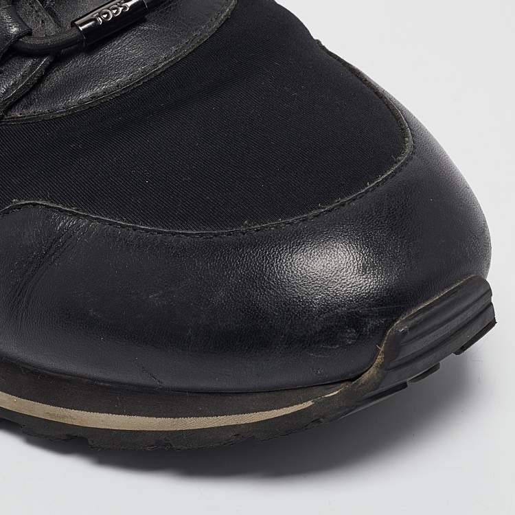 Pre Owned Tod's Black Leather and Neoprene Lace Up Sneakers Size 42.5