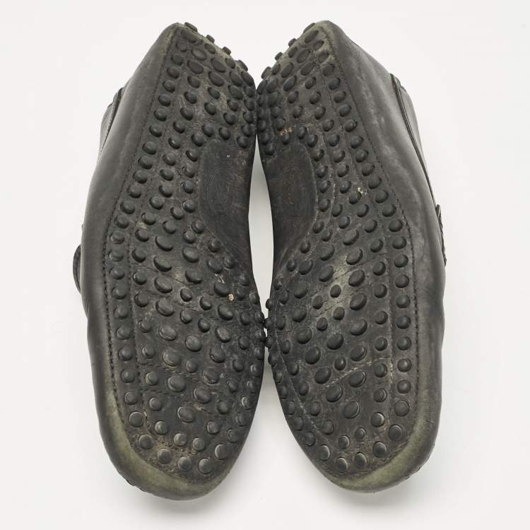 Pre Owned Tod's Black/Red Leather Slip on Loafers Size 39