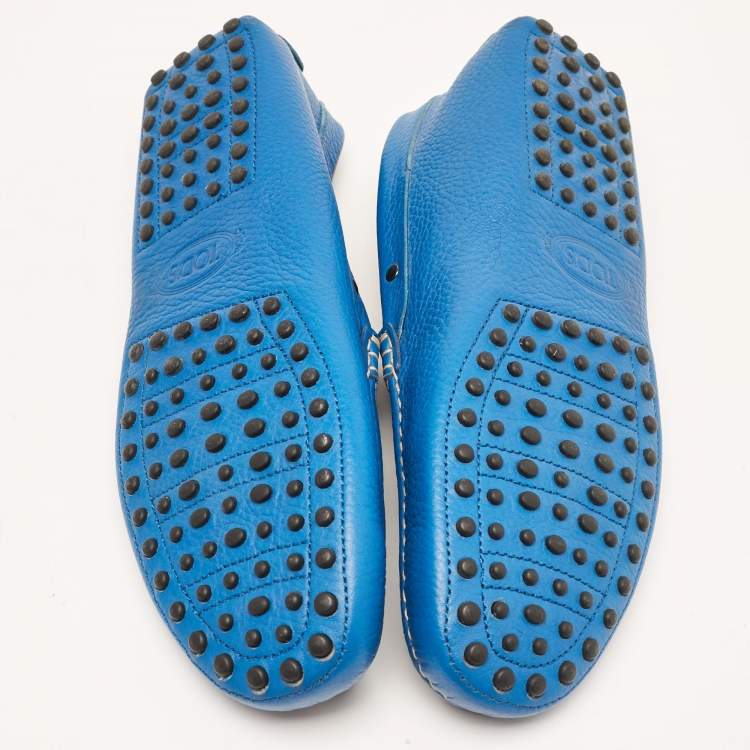 Pre Owned Tod's Blue Leather Slip On Loafers Size 43