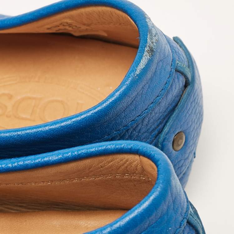 Pre Owned Tod's Blue Leather Slip On Loafers Size 43