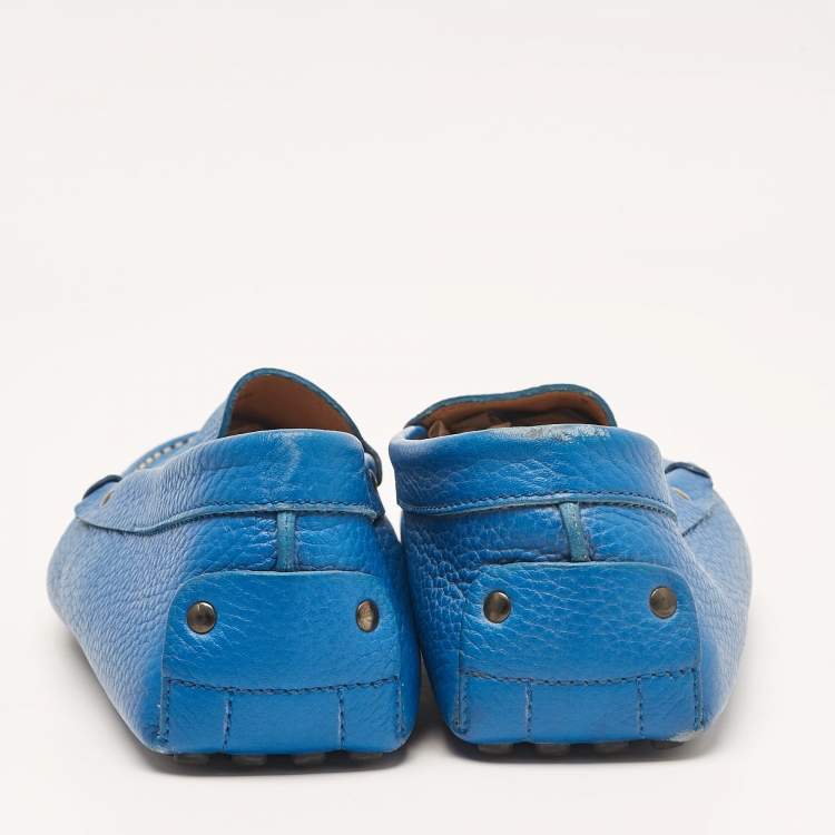 Pre Owned Tod's Blue Leather Slip On Loafers Size 43