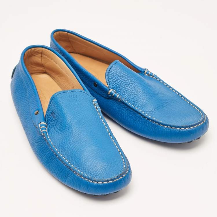 Pre Owned Tod's Blue Leather Slip On Loafers Size 43