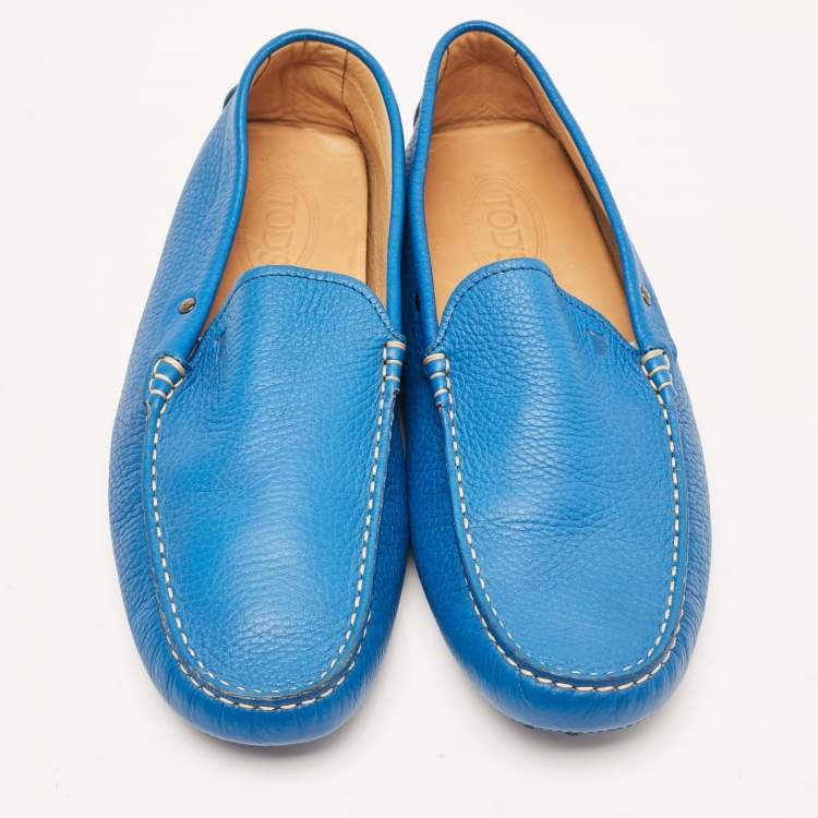 Pre Owned Tod's Blue Leather Slip On Loafers Size 43