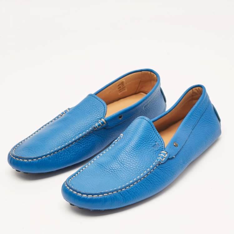 Pre Owned Tod's Blue Leather Slip On Loafers Size 43