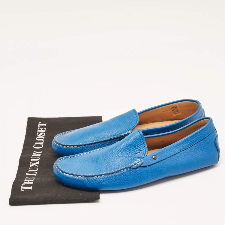 Pre Owned Tod's Blue Leather Slip On Loafers Size 43