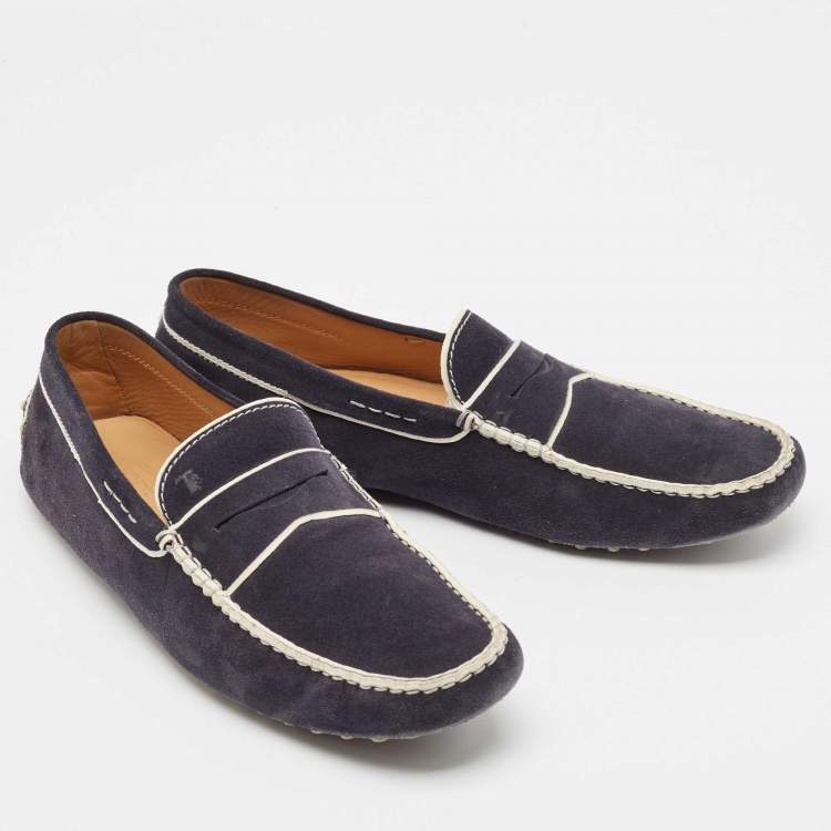 Pre Owned Tod's Navy Blue Suede Slip on Loafers Size 47