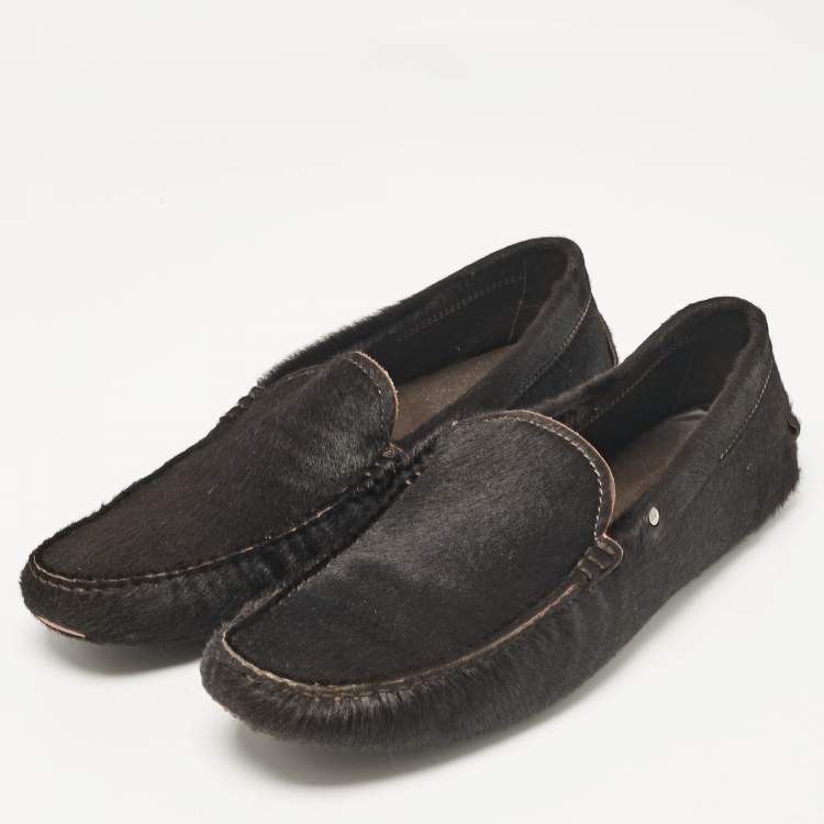 Pre Owned Tod's Brown Calf Hair Slip On Loafers Size 46.5
