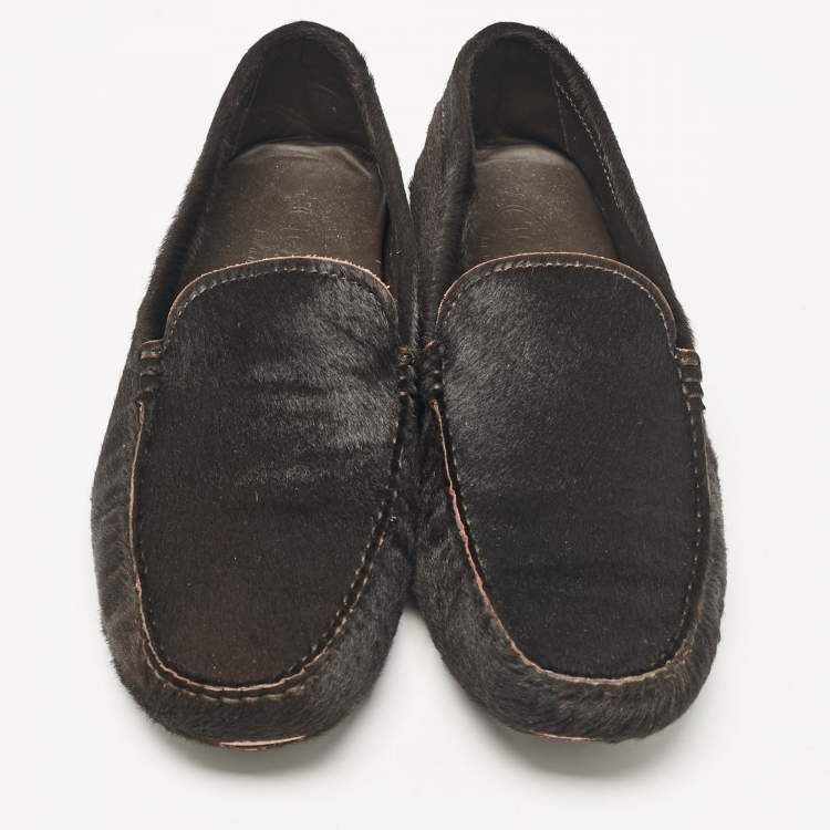 Pre Owned Tod's Brown Calf Hair Slip On Loafers Size 46.5