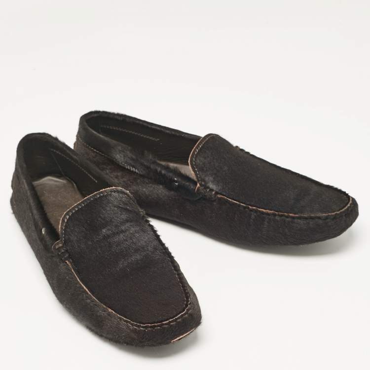 Pre Owned Tod's Brown Calf Hair Slip On Loafers Size 46.5