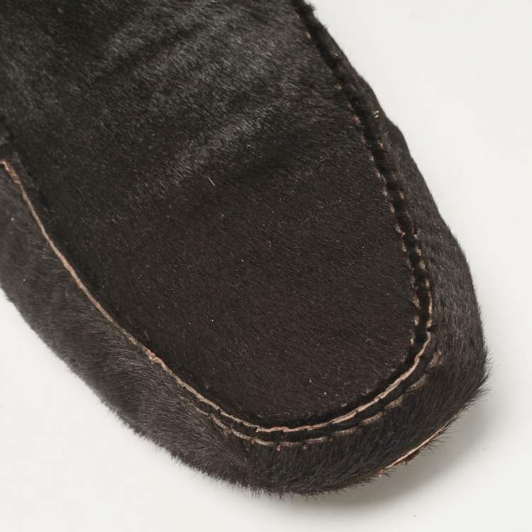Pre Owned Tod's Brown Calf Hair Slip On Loafers Size 46.5