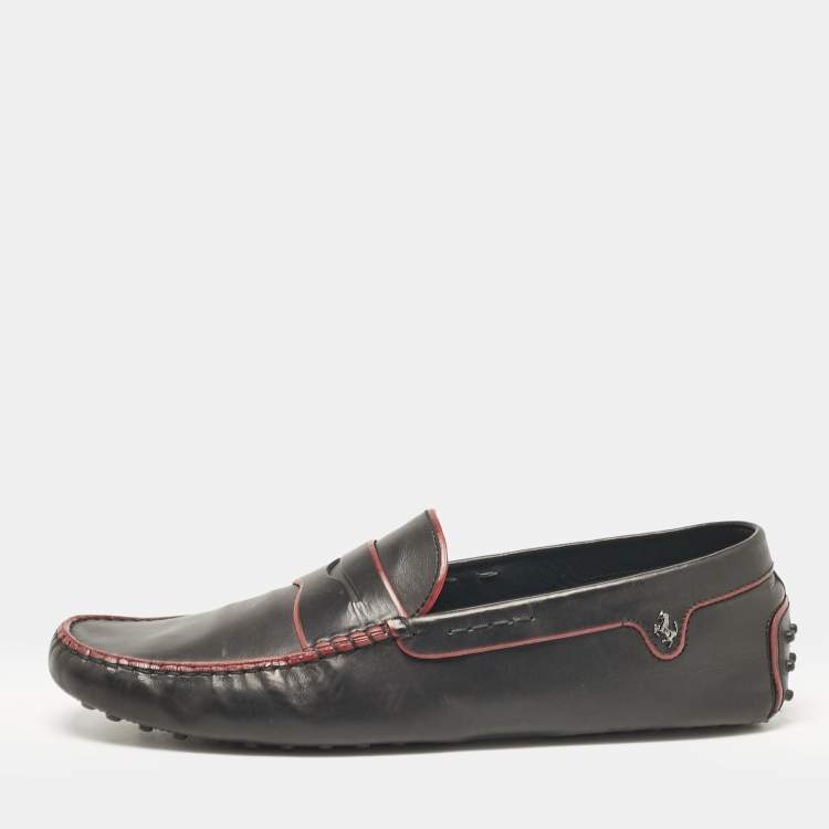 Pre Owned Tod's Black Leather Driver Loafers Size 46.5
