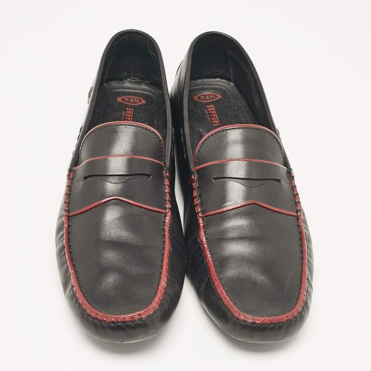Pre Owned Tod's Black Leather Driver Loafers Size 46.5