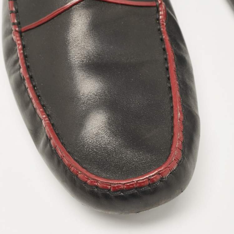 Pre Owned Tod's Black Leather Driver Loafers Size 46.5