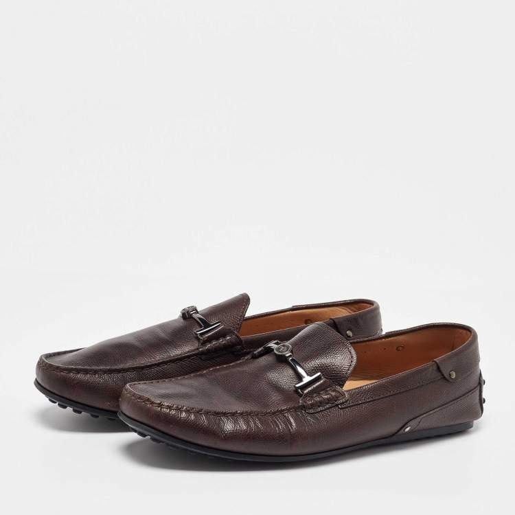 Pre Owned Tod's for Ferrari Dark Brown Leather Slip on Loafers Size 43