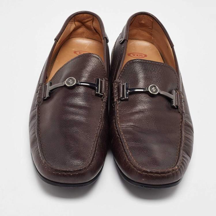 Pre Owned Tod's for Ferrari Dark Brown Leather Slip on Loafers Size 43