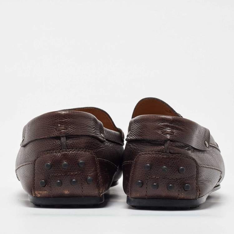 Pre Owned Tod's for Ferrari Dark Brown Leather Slip on Loafers Size 43