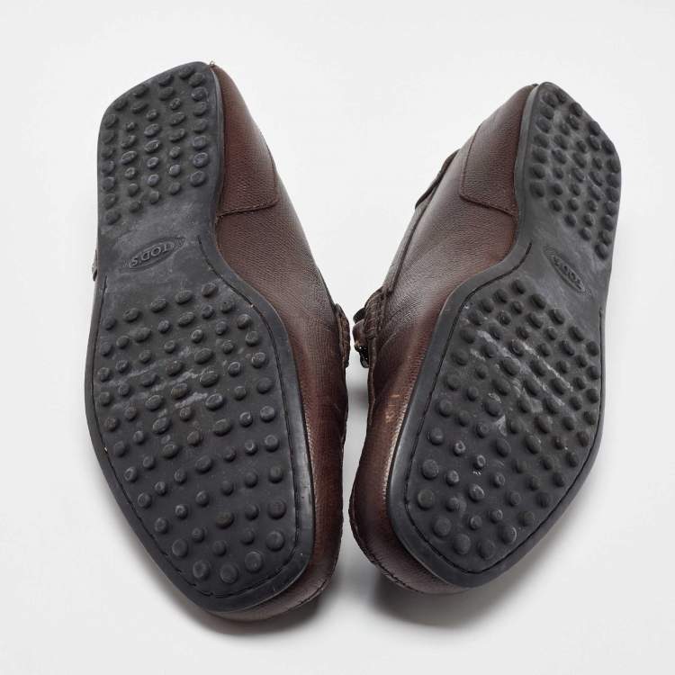 Pre Owned Tod's for Ferrari Dark Brown Leather Slip on Loafers Size 43