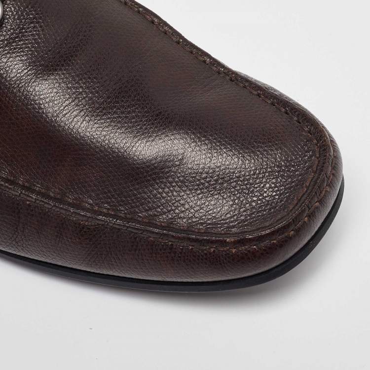 Pre Owned Tod's for Ferrari Dark Brown Leather Slip on Loafers Size 43