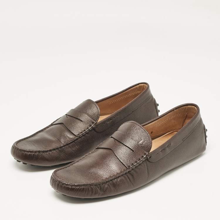 Pre Owned Tod's Brown Leather Penny Slip On Loafers Size 42