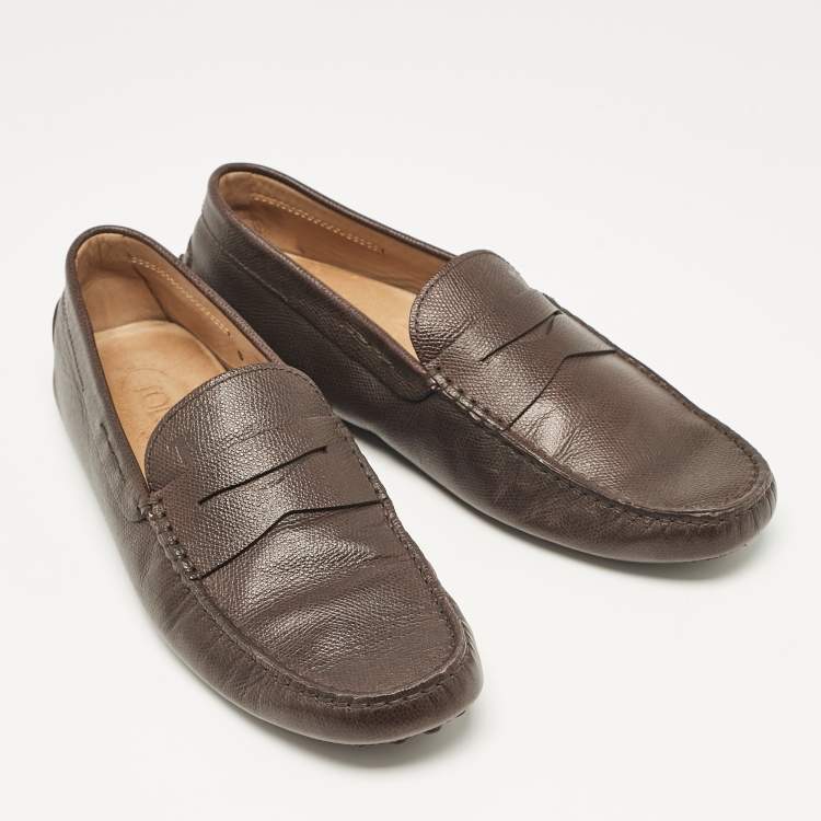 Pre Owned Tod's Brown Leather Penny Slip On Loafers Size 42