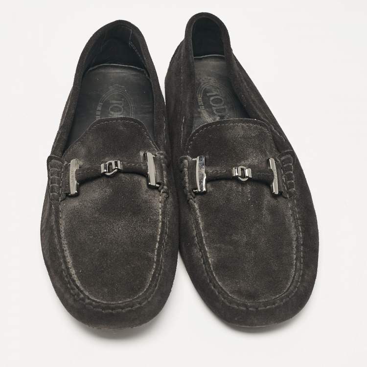 Pre Owned Tod's Black Suede Slip On Driver Loafers Size 42