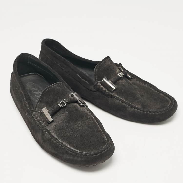 Pre Owned Tod's Black Suede Slip On Driver Loafers Size 42