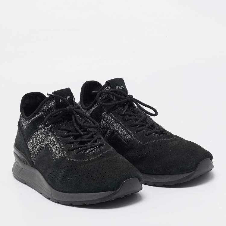 Pre Owned Tod's Black/Grey Knit Fabric and Suede Lace Up Sneakers Size 41
