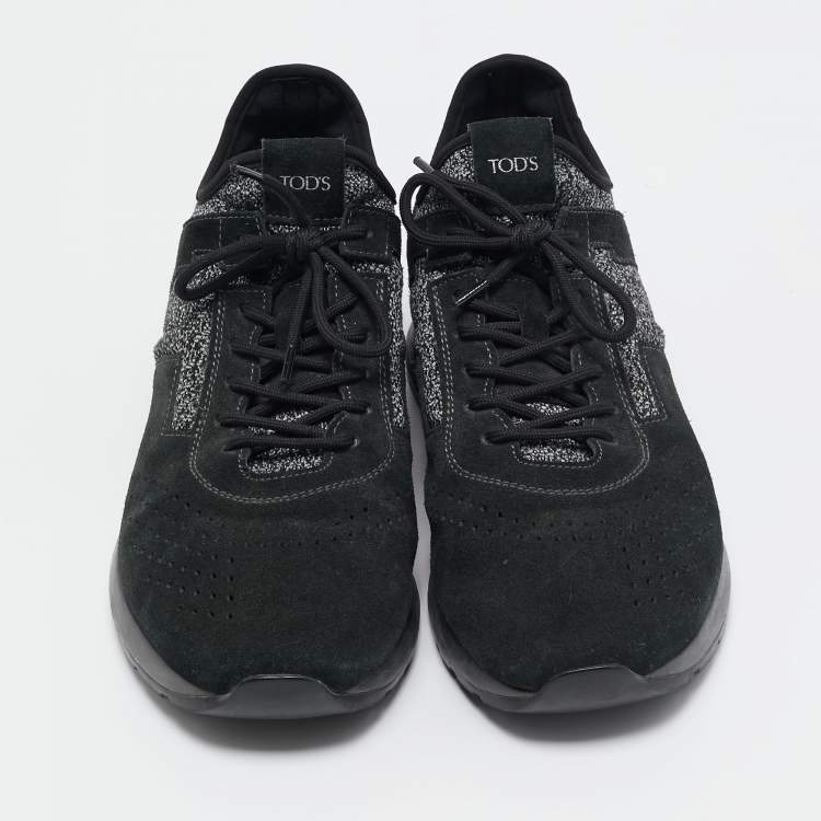Pre Owned Tod's Black/Grey Knit Fabric and Suede Lace Up Sneakers Size 41