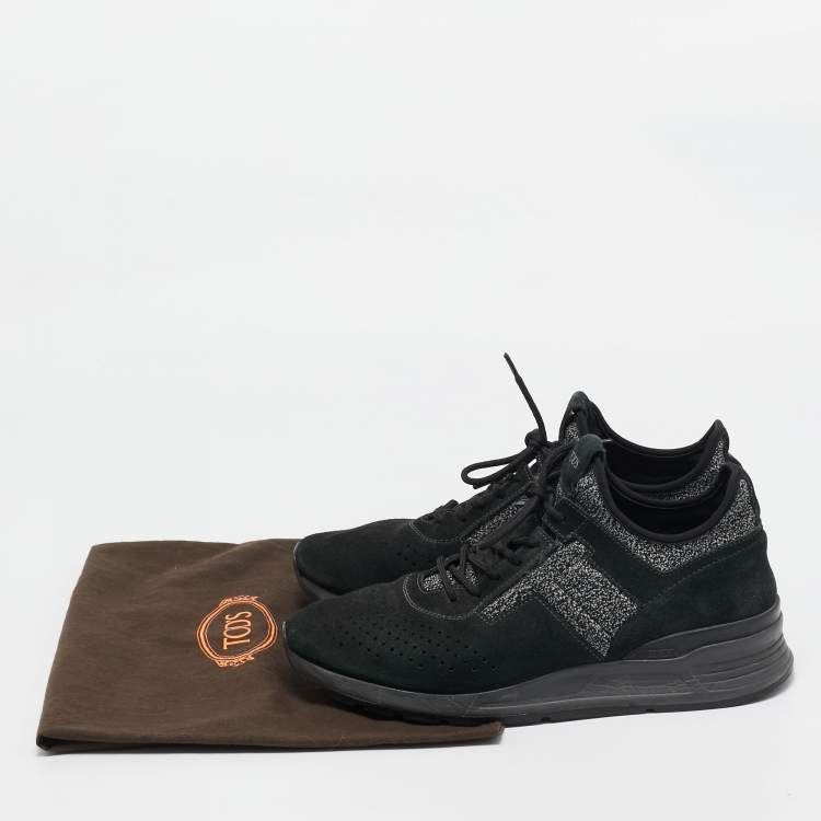 Pre Owned Tod's Black/Grey Knit Fabric and Suede Lace Up Sneakers Size 41