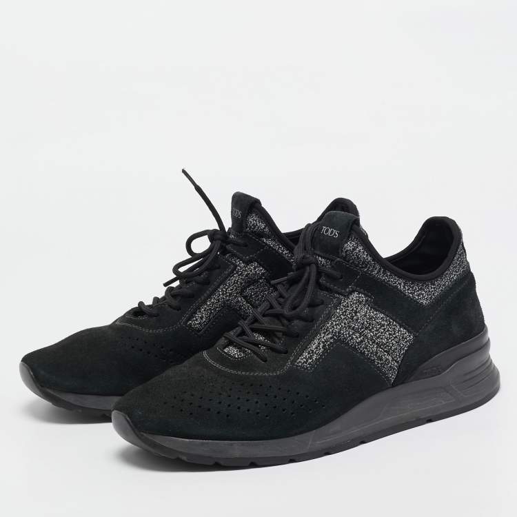 Pre Owned Tod's Black/Grey Knit Fabric and Suede Lace Up Sneakers Size 41