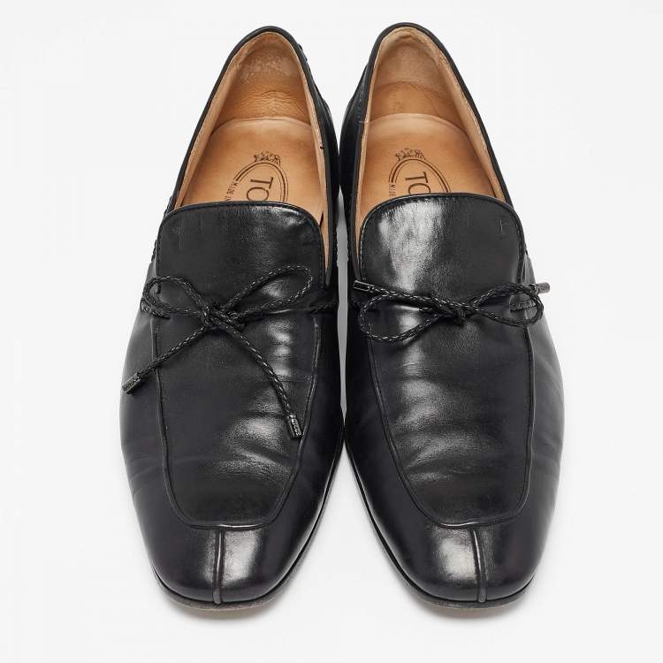 Pre Owned Tod's Black Leather Slip On Loafers Size 43
