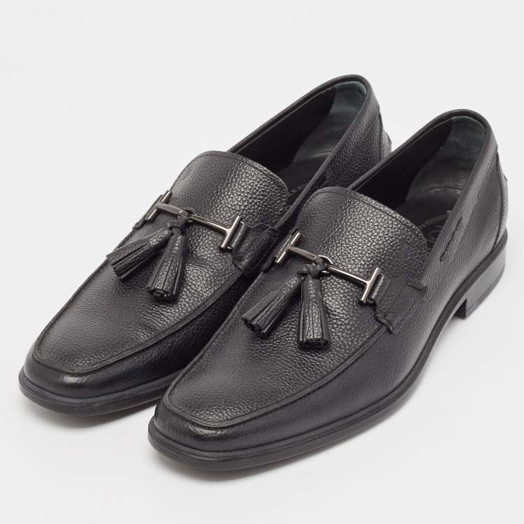 Pre Owned Tod's Black Leather Driver Loafers Size 43