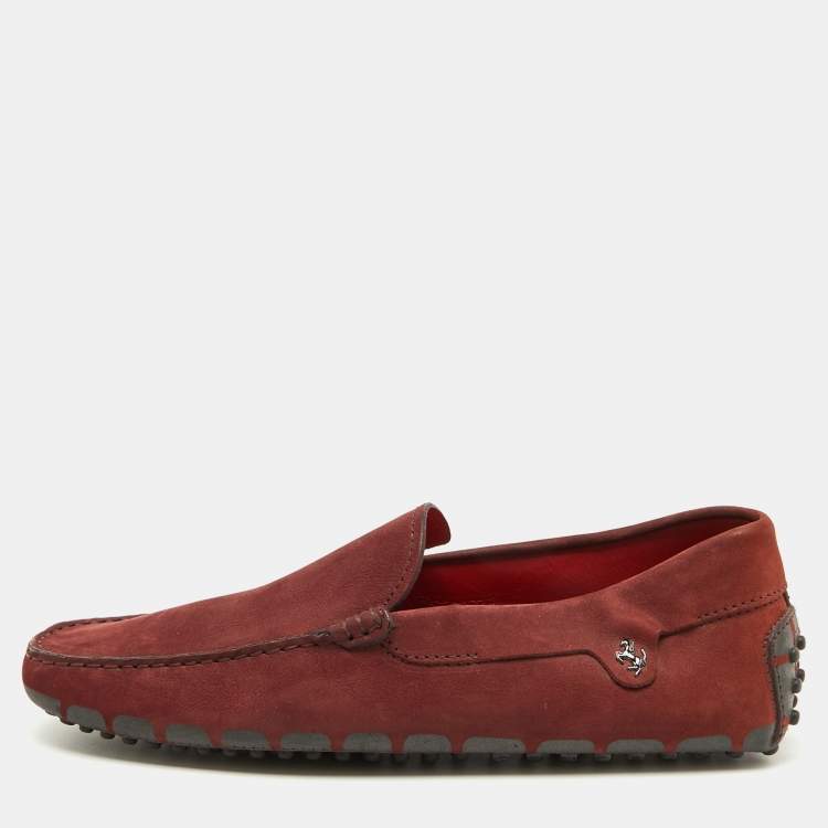 Pre Owned Tod's Burgundy Nubuck Leather Tod's For Ferrari Slip On Loafers Size 39.5