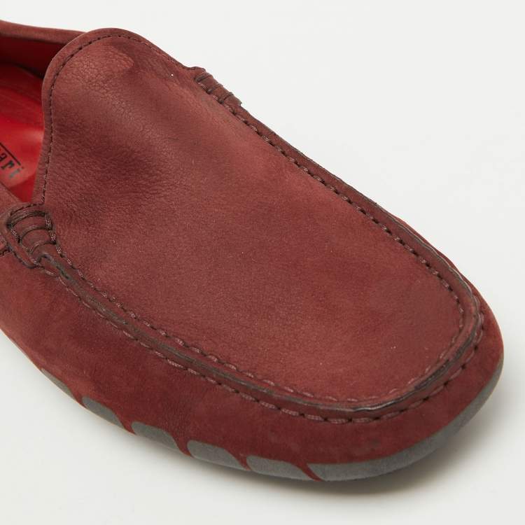 Pre Owned Tod's Burgundy Nubuck Leather Tod's For Ferrari Slip On Loafers Size 39.5