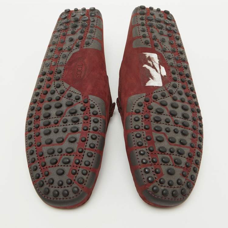 Pre Owned Tod's Burgundy Nubuck Leather Tod's For Ferrari Slip On Loafers Size 39.5
