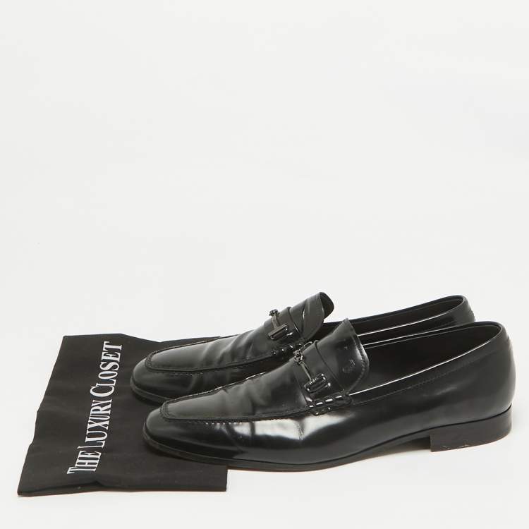 Pre Owned Tod's Black Leather Double T Slip On Loafers Size 45