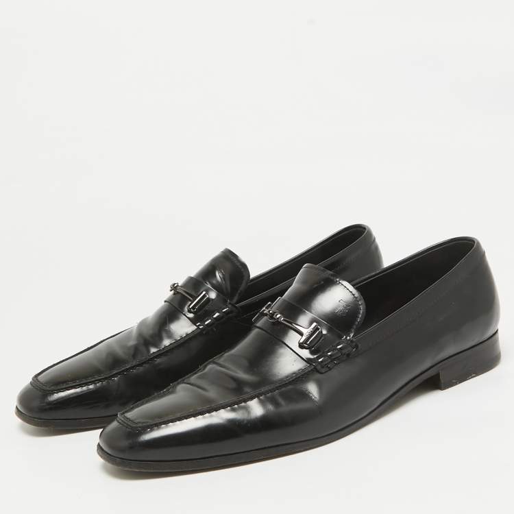 Pre Owned Tod's Black Leather Double T Slip On Loafers Size 45