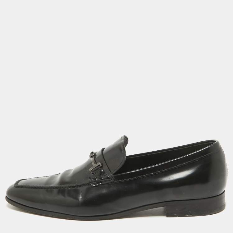 Pre Owned Tod's Black Leather Double T Slip On Loafers Size 45