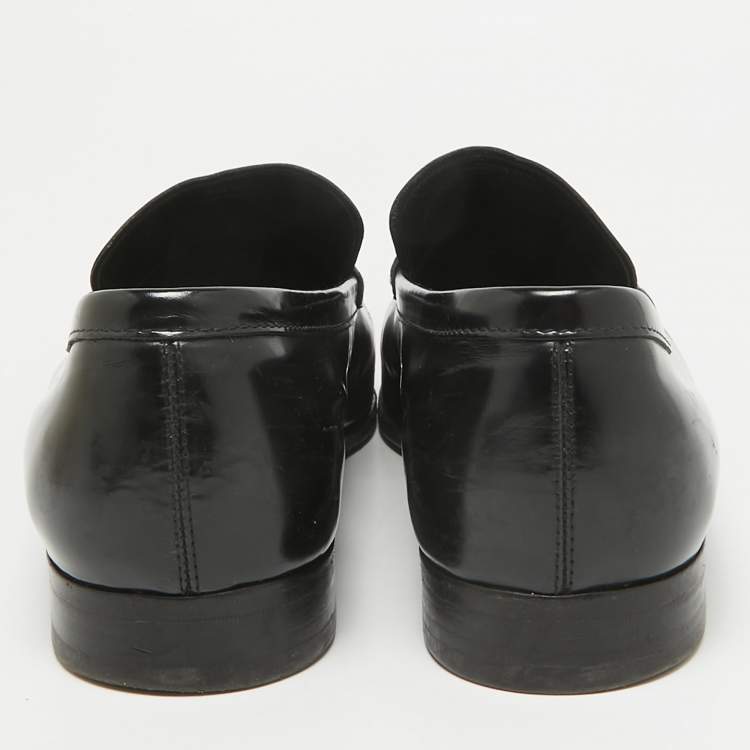 Pre Owned Tod's Black Leather Double T Slip On Loafers Size 45