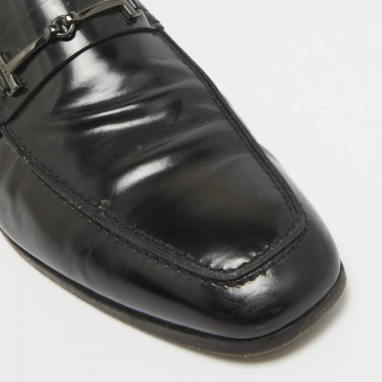 Pre Owned Tod's Black Leather Double T Slip On Loafers Size 45