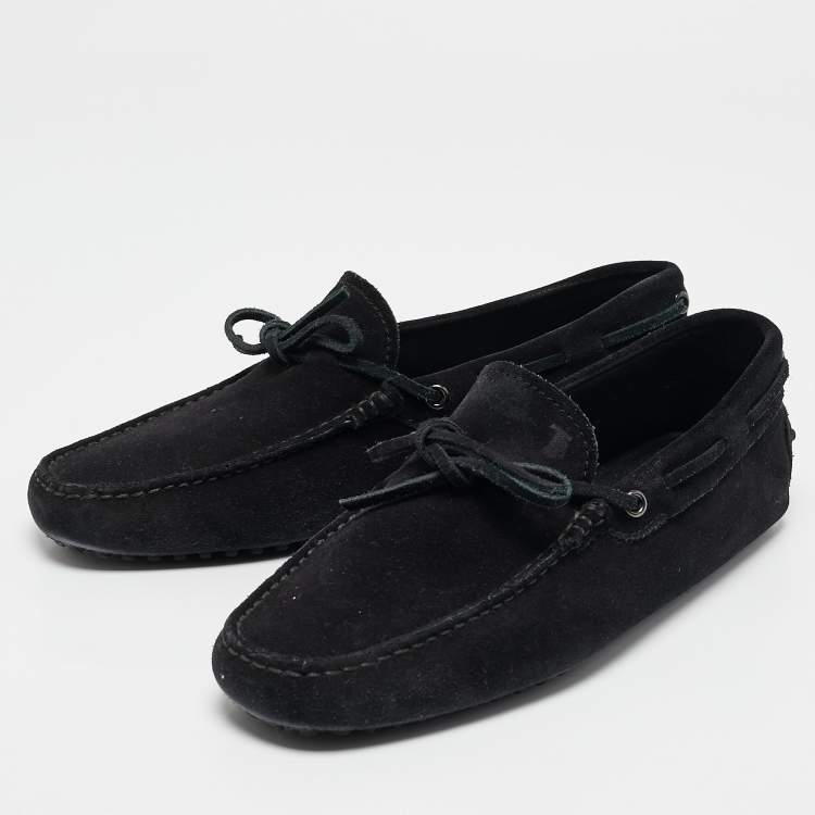 Pre Owned Tod's Black Suede Bow Slip On Loafers Size 41