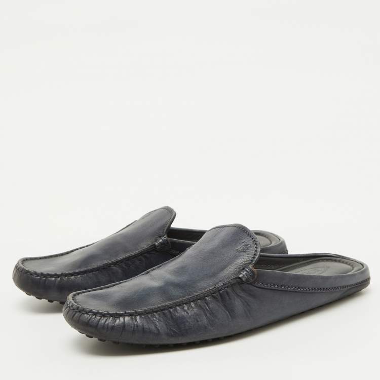 Pre Owned Tod's Dark Grey Leather Slip On Mules Loafers Size 41