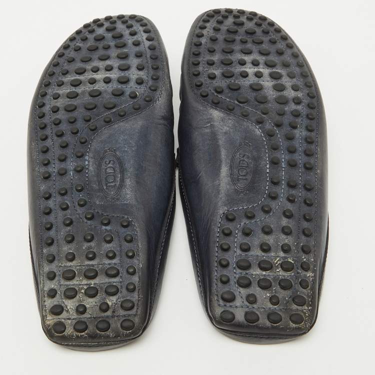 Pre Owned Tod's Dark Grey Leather Slip On Mules Loafers Size 41